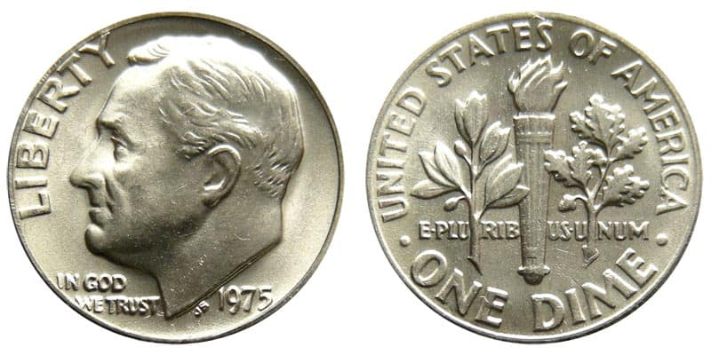 1975 No Mint Mark Roosevelt Dime